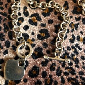Sterling Silver Heart Toggle Chainlink Bracelet & Necklace set